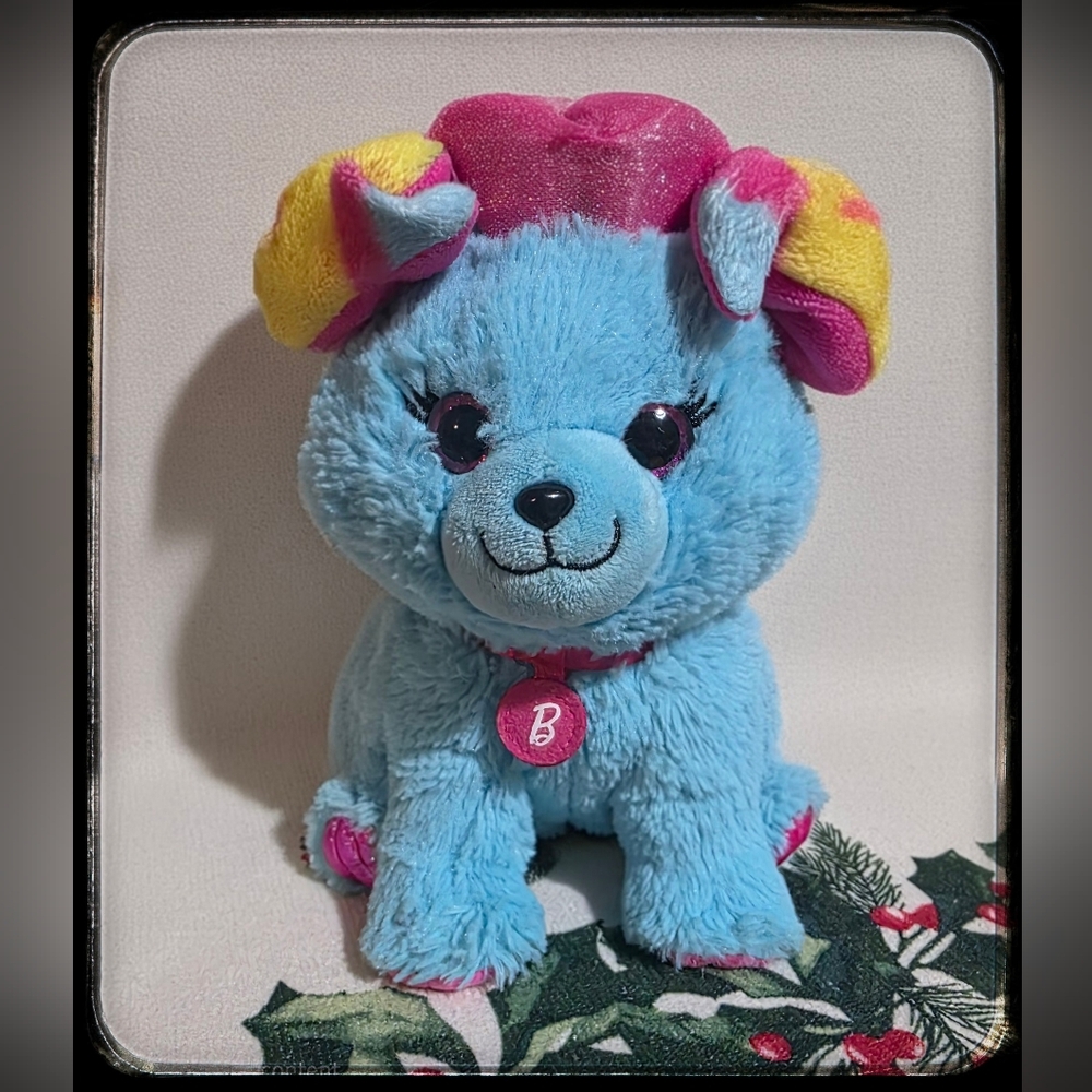 Mattel Barbie Plush Dog  7" Blue Aqua Stuffed Animal Puppy Crown